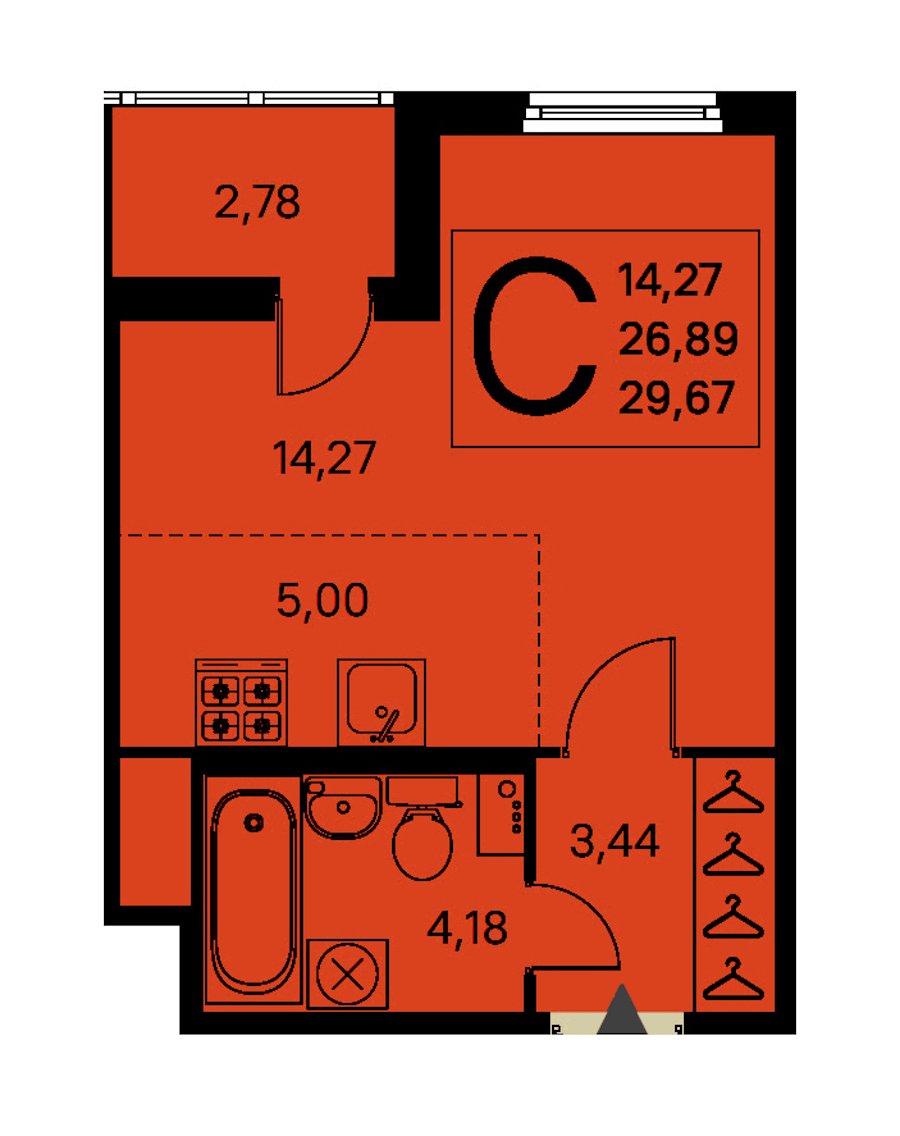 Квартира студия 26.89 м², 1/8 эт., ЖК «Ясно.Янино»
