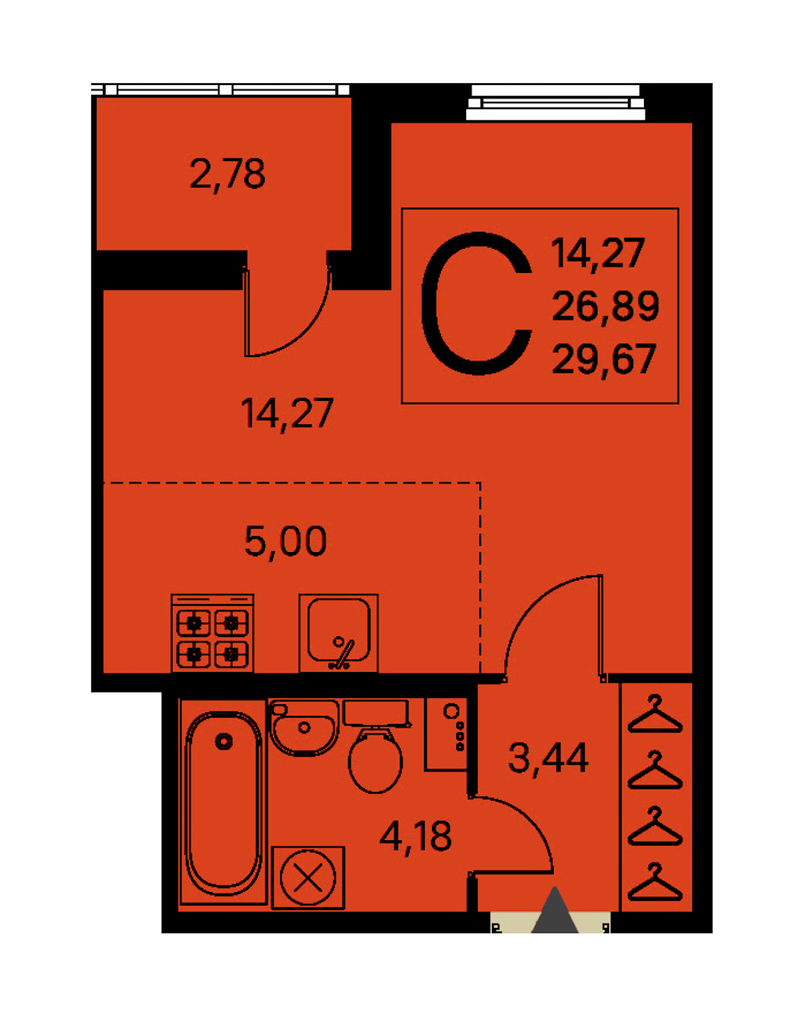 Квартира студия 26.89 м², 2/8 эт., ЖК «Ясно.Янино»