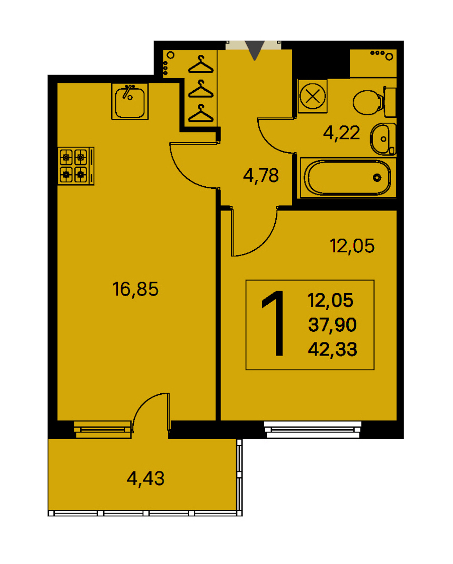 1-комнатная квартира 37.9 м², 3/8 эт., ЖК «Ясно.Янино»