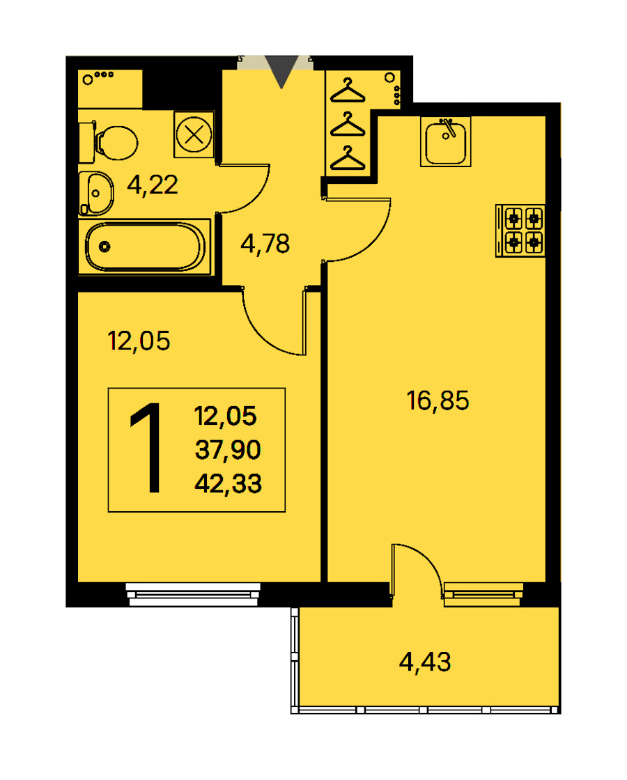 1-комнатная квартира 37.9 м², 3/8 эт., ЖК «Ясно.Янино»