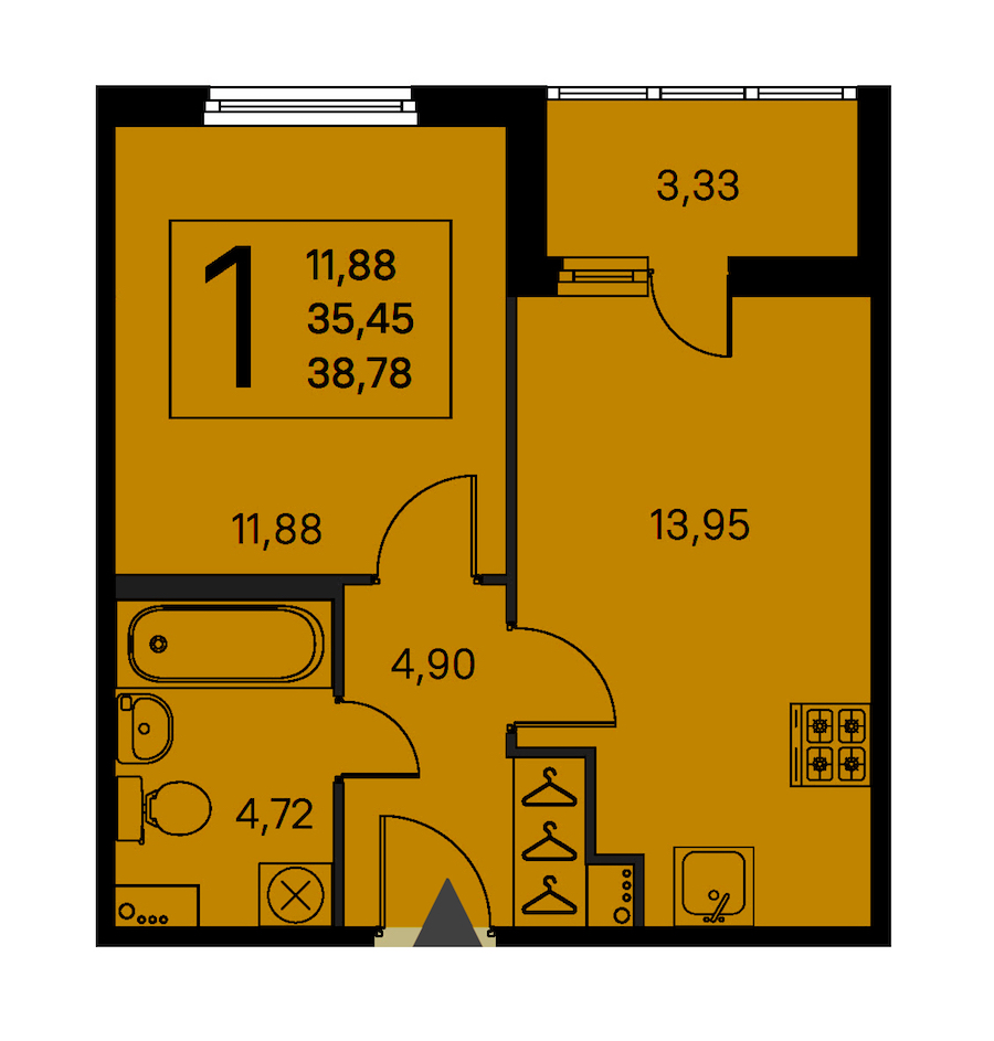 1-комнатная квартира 35.45 м², 1/8 эт., ЖК «Ясно.Янино»