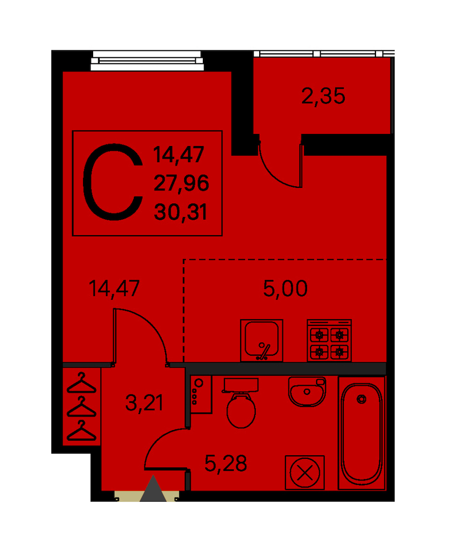 Квартира студия 27.96 м², 1/8 эт., ЖК «Ясно.Янино»