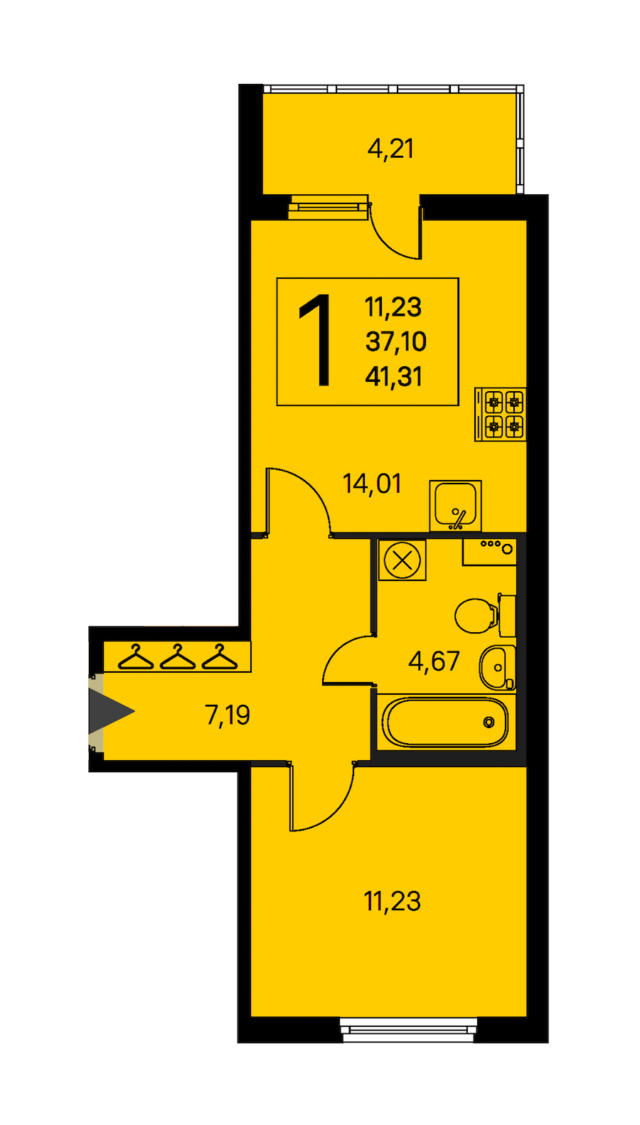 1-комнатная квартира 37.1 м², 1/8 эт., ЖК «Ясно.Янино»