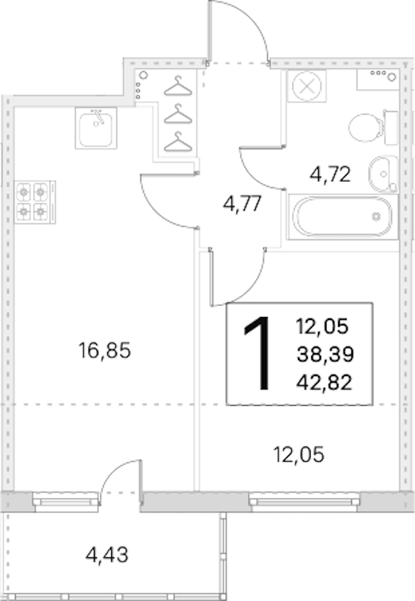 1-комнатная квартира 38.39 м², 2/8 эт., ЖК «Ясно.Янино»