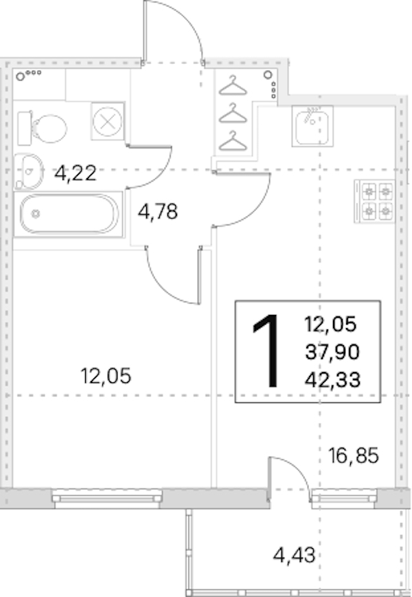 1-комнатная квартира 37.9 м², 5/8 эт., ЖК «Ясно.Янино»