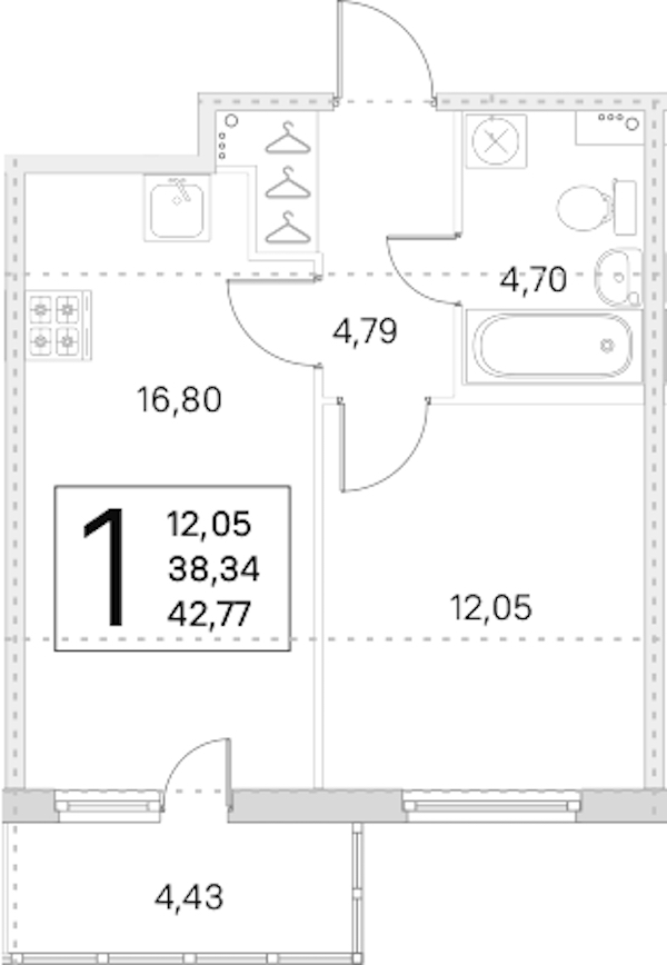 1-комнатная квартира 38.34 м², 2/8 эт., ЖК «Ясно.Янино»