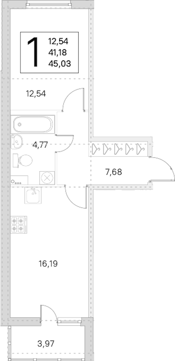 1-комнатная квартира 41.18 м², 2/8 эт., ЖК «Ясно.Янино»