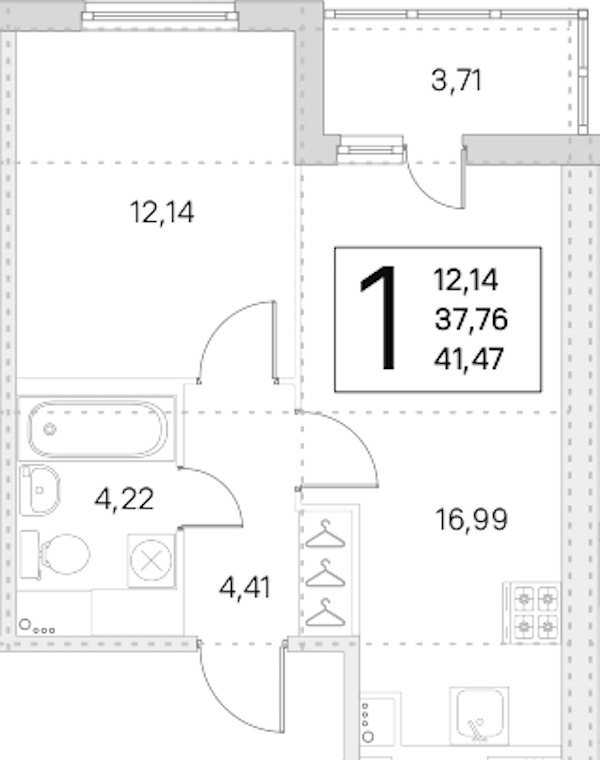 1-комнатная квартира 37.76 м², 4/8 эт., ЖК «Ясно.Янино»