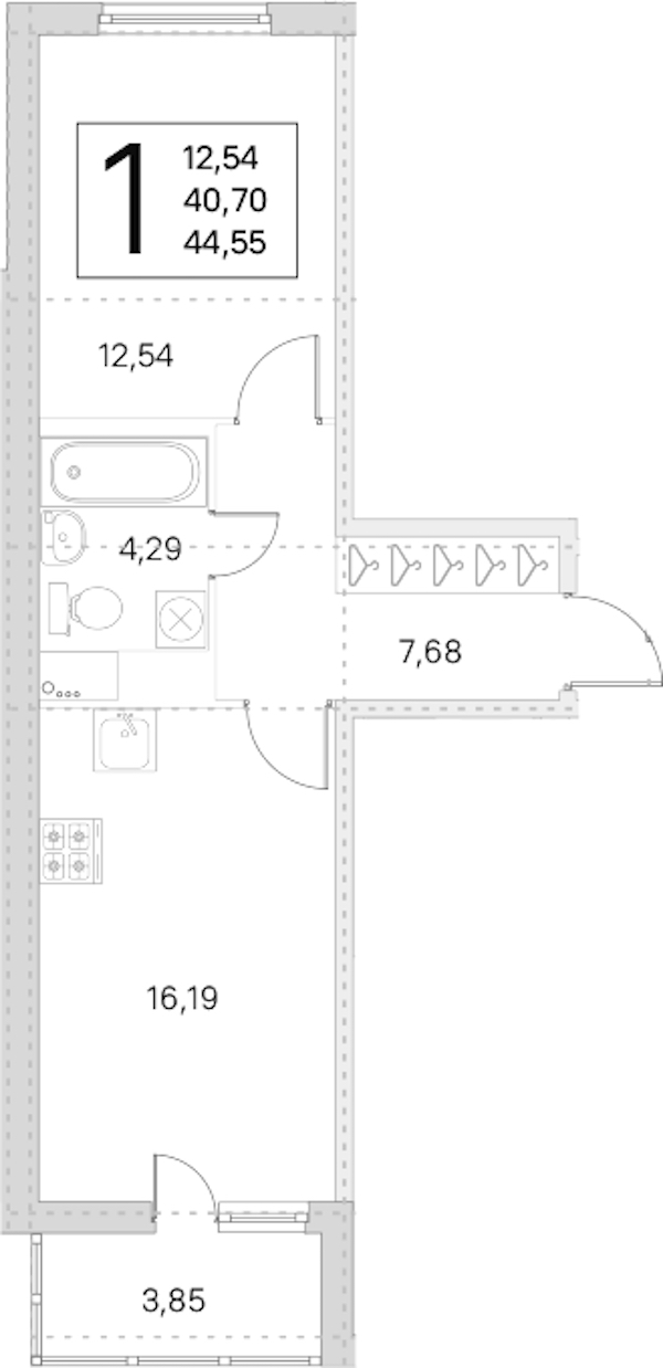 1-комнатная квартира 40.7 м², 4/8 эт., ЖК «Ясно.Янино»