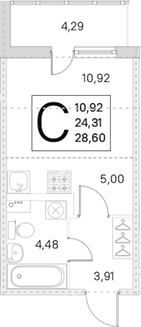 Квартира студия 24.31 м², 1/8 эт., ЖК «Ясно.Янино»