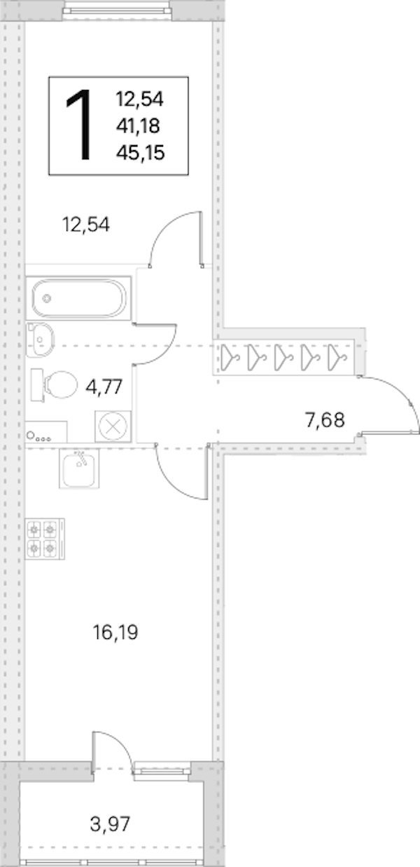 1-комнатная квартира 41.18 м², 1/8 эт., ЖК «Ясно.Янино»