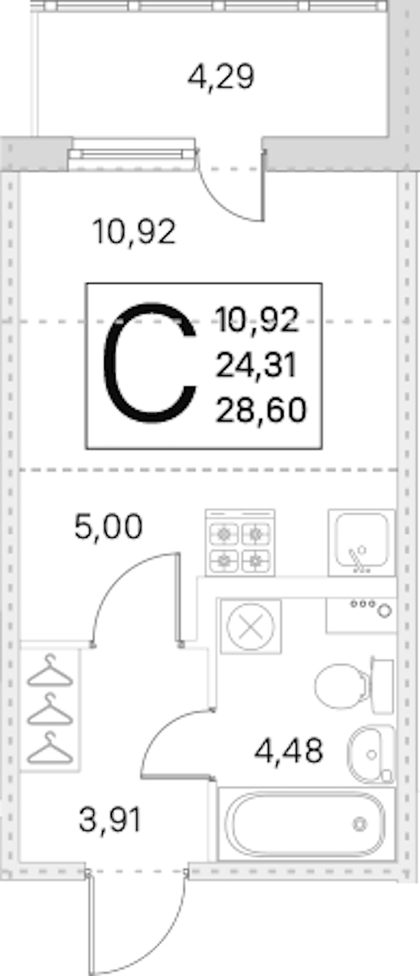 Квартира студия 24.31 м², 1/8 эт., ЖК «Ясно.Янино»