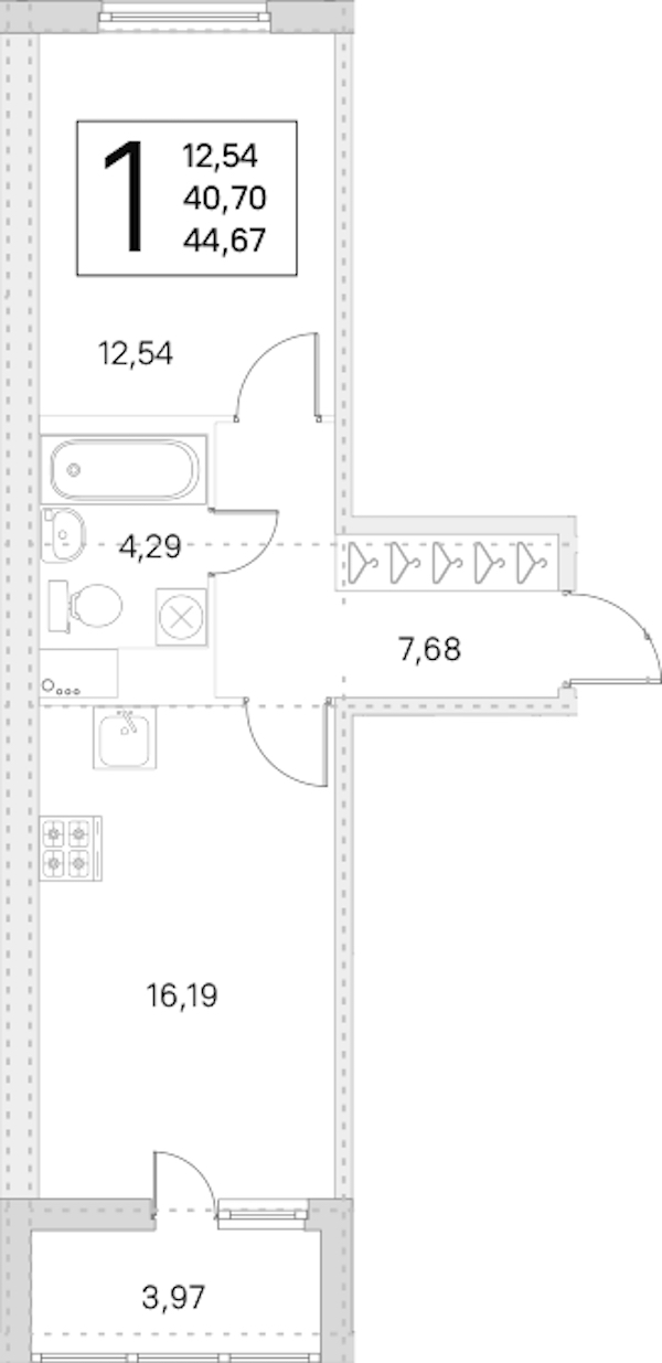 1-комнатная квартира 40.7 м², 2/8 эт., ЖК «Ясно.Янино»