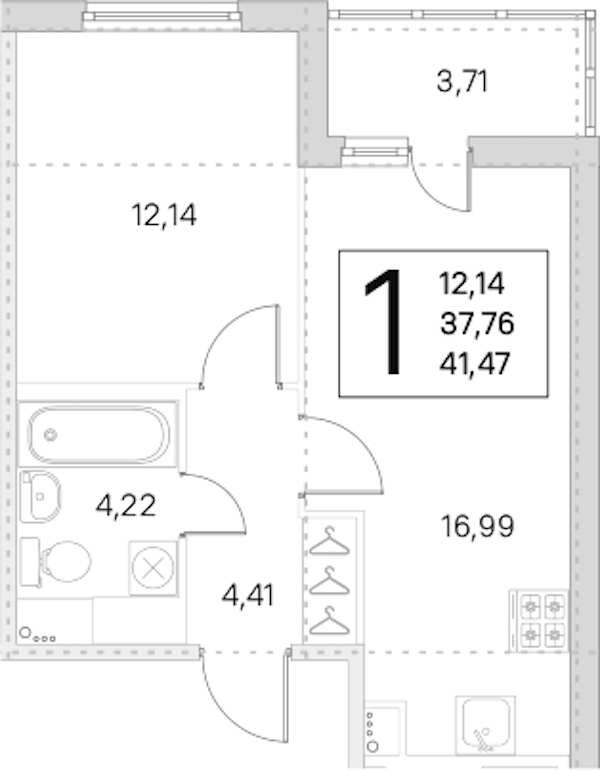 1-комнатная квартира 37.76 м², 6/8 эт., ЖК «Ясно.Янино»