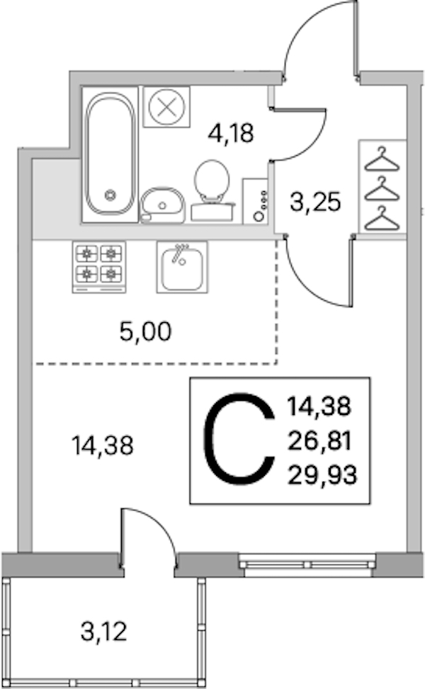 Квартира студия 26.81 м², 3/8 эт., ЖК «Ясно.Янино»