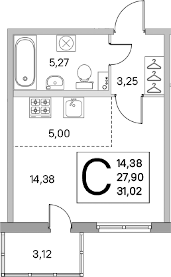 Квартира студия 27.9 м², 1/8 эт., ЖК «Ясно.Янино»