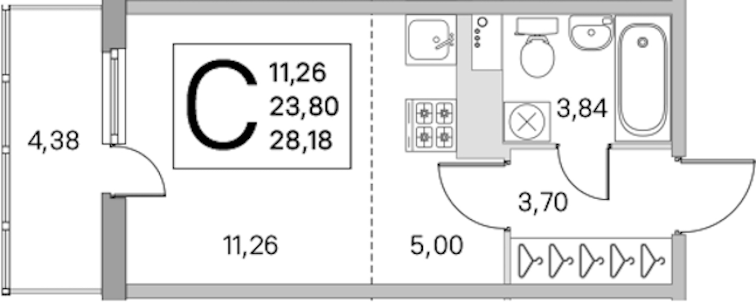 Квартира студия 23.8 м², 6/8 эт., ЖК «Ясно.Янино»