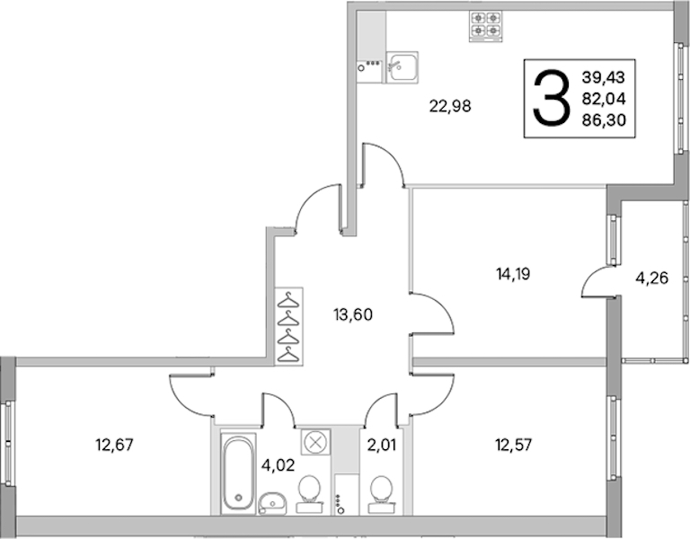 3-комнатная квартира 82.04 м², 2/8 эт., ЖК «Ясно.Янино»