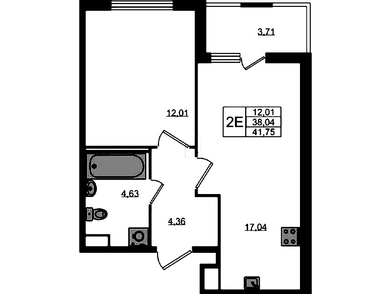 1-комнатная квартира 38.04 м², 1/8 эт., ЖК «Ясно.Янино»