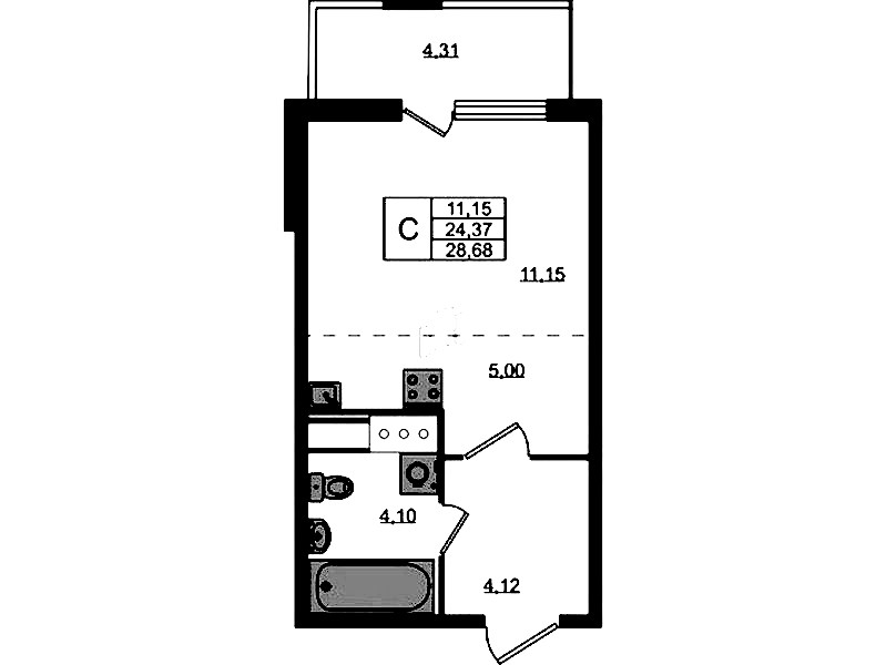 Квартира студия 24.37 м², 4/8 эт., ЖК «Ясно.Янино»