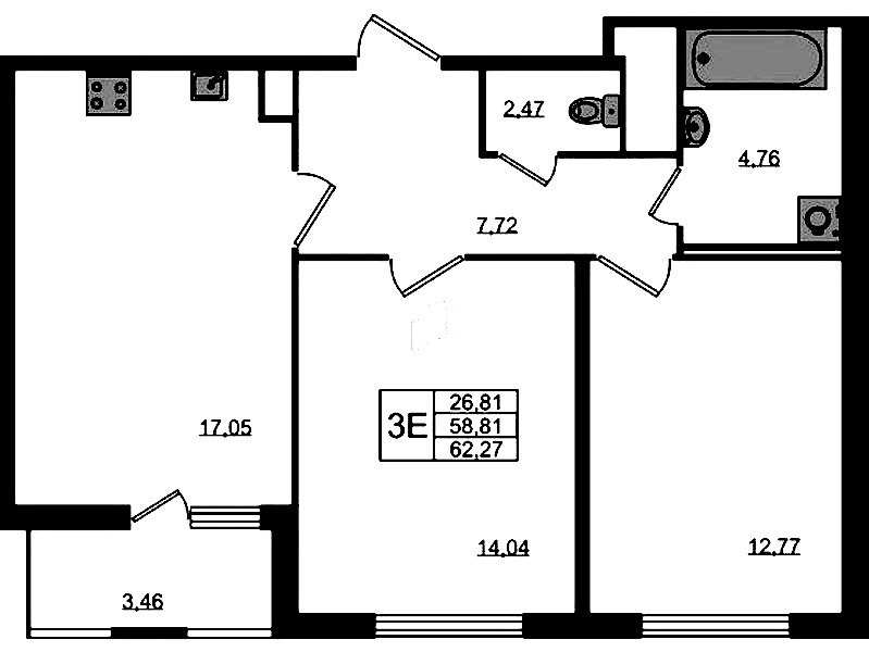 2-комнатная квартира 58.81 м², 1/8 эт., ЖК «Ясно.Янино»