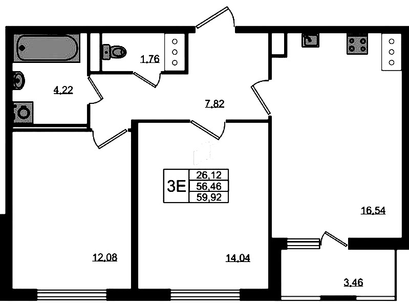 2-комнатная квартира 56.46 м², 4/8 эт., ЖК «Ясно.Янино»