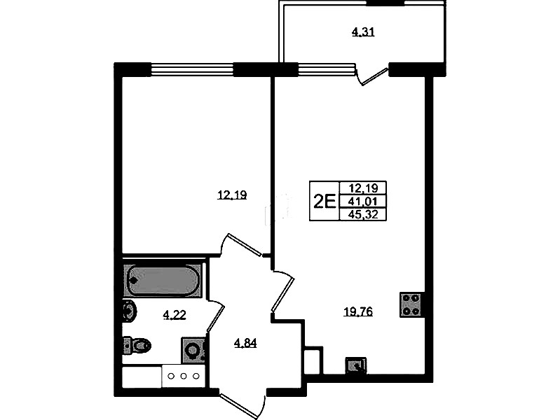 1-комнатная квартира 41.01 м², 4/8 эт., ЖК «Ясно.Янино»