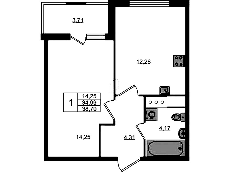 1-комнатная квартира 34.99 м², 5/8 эт., ЖК «Ясно.Янино»
