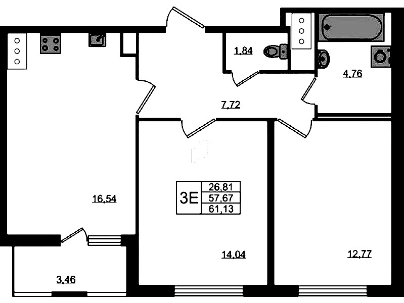 2-комнатная квартира 57.67 м², 6/8 эт., ЖК «Ясно.Янино»