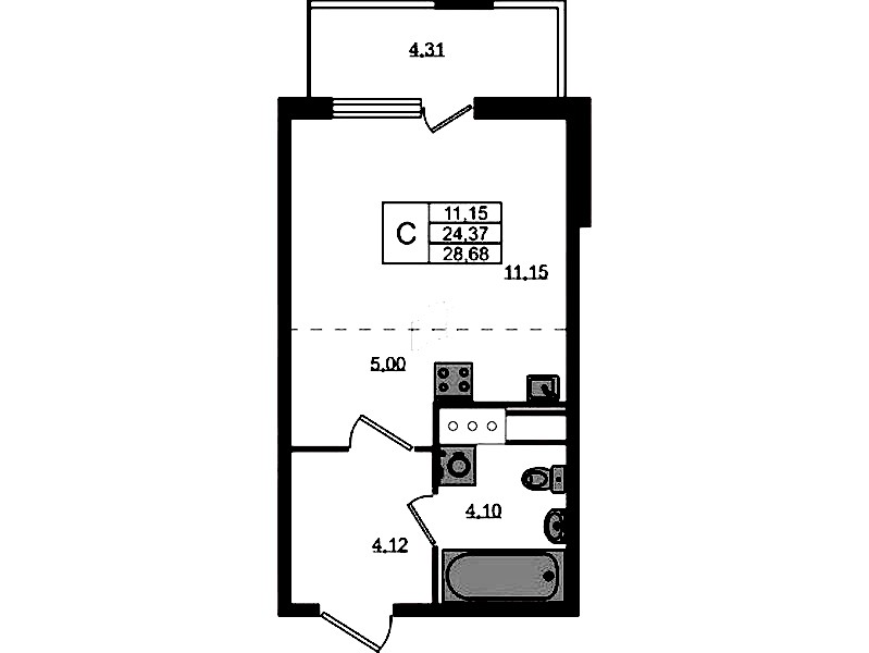 Квартира студия 24.37 м², 7/8 эт., ЖК «Ясно.Янино»