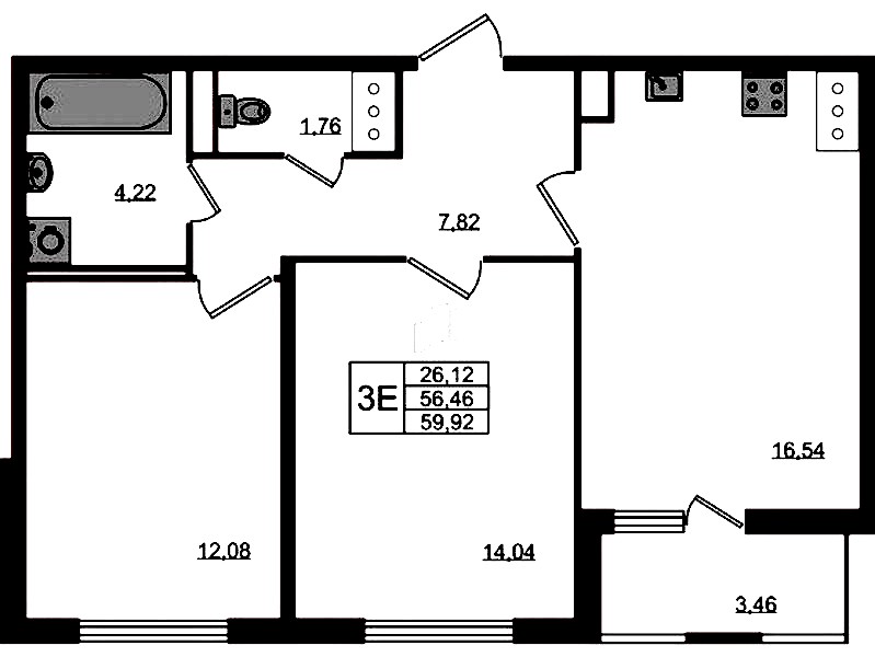 2-комнатная квартира 56.46 м², 2/8 эт., ЖК «Ясно.Янино»