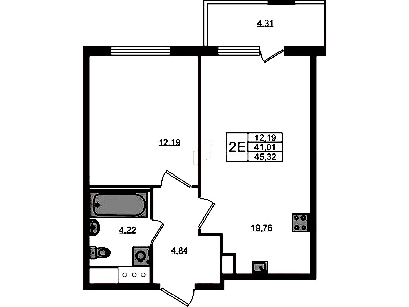 1-комнатная квартира 41.01 м², 4/8 эт., ЖК «Ясно.Янино»