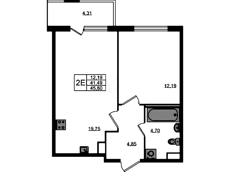 1-комнатная квартира 41.49 м², 1/8 эт., ЖК «Ясно.Янино»