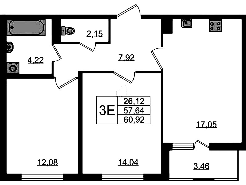 2-комнатная квартира 57.46 м², 1/8 эт., ЖК «Ясно.Янино»