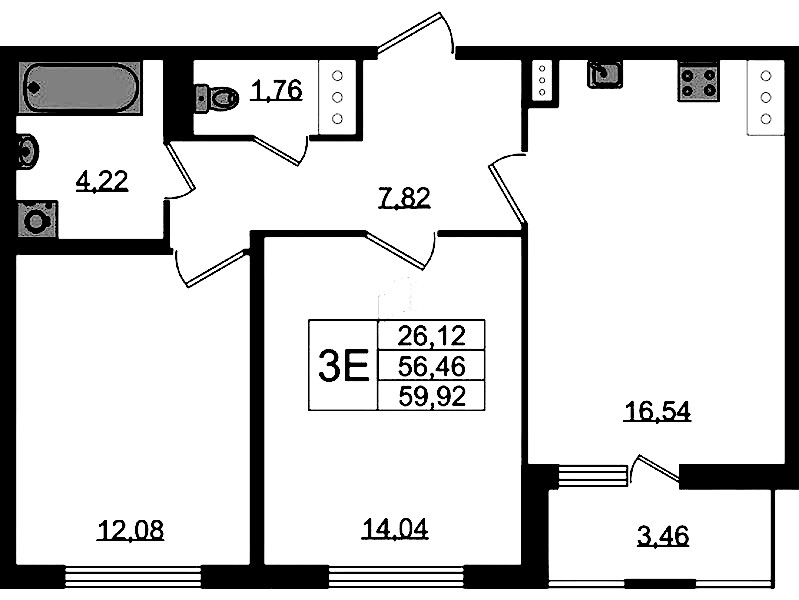 2-комнатная квартира 56.46 м², 3/8 эт., ЖК «Ясно.Янино»