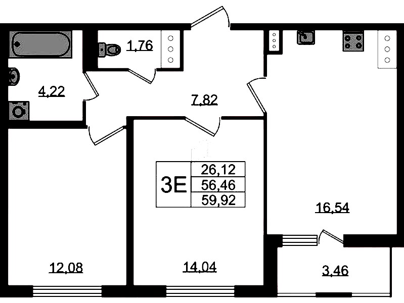 2-комнатная квартира 56.46 м², 4/8 эт., ЖК «Ясно.Янино»