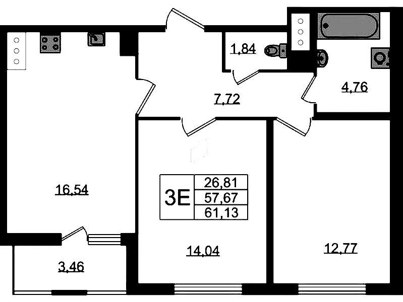 2-комнатная квартира 57.67 м², 6/8 эт., ЖК «Ясно.Янино»