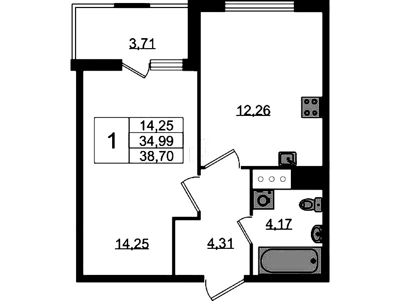 1-комнатная квартира 34.99 м², 6/8 эт., ЖК «Ясно.Янино»