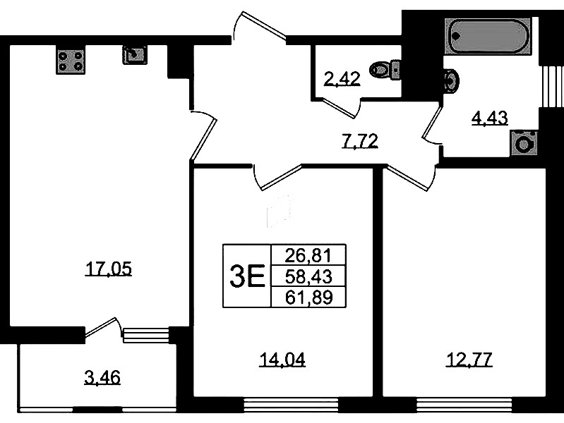 2-комнатная квартира 58.43 м², 1/8 эт., ЖК «Ясно.Янино»