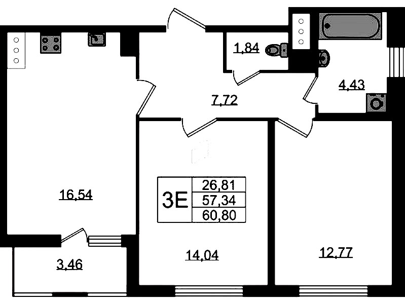 2-комнатная квартира 57.34 м², 2/8 эт., ЖК «Ясно.Янино»
