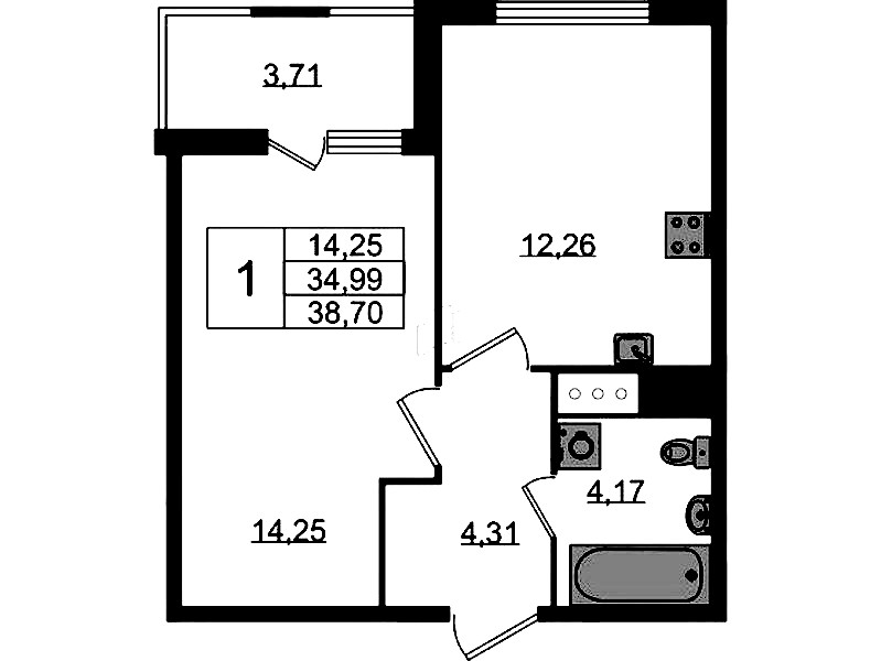 1-комнатная квартира 34.99 м², 2/8 эт., ЖК «Ясно.Янино»