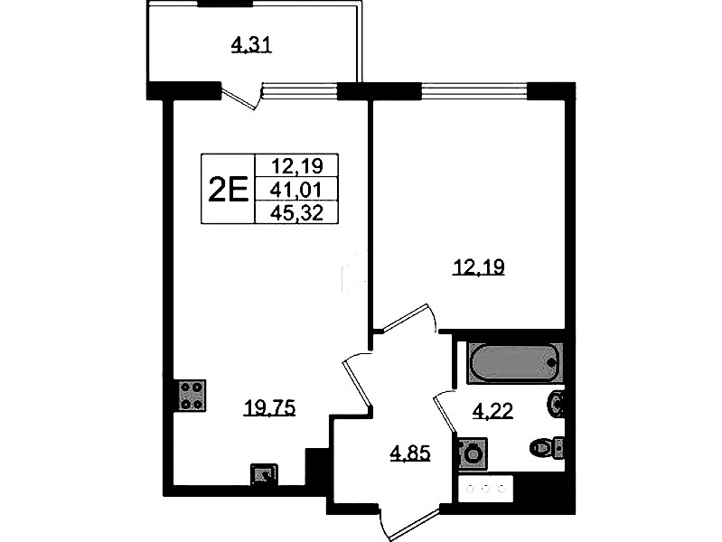 1-комнатная квартира 41.01 м², 4/8 эт., ЖК «Ясно.Янино»