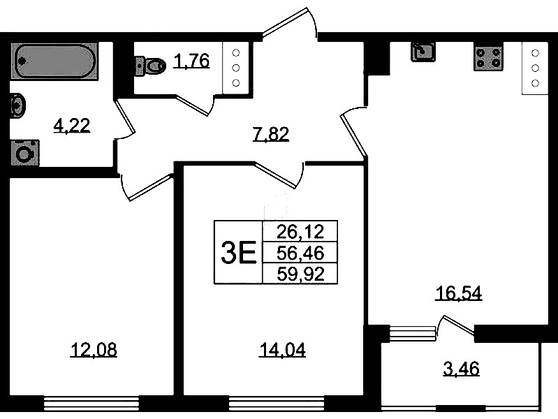 2-комнатная квартира 56.46 м², 4/8 эт., ЖК «Ясно.Янино»