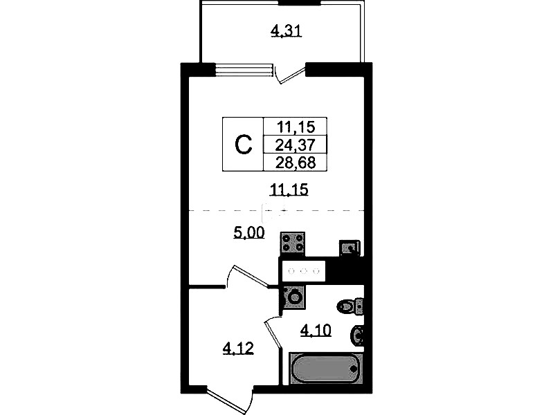 Квартира студия 24.37 м², 6/8 эт., ЖК «Ясно.Янино»
