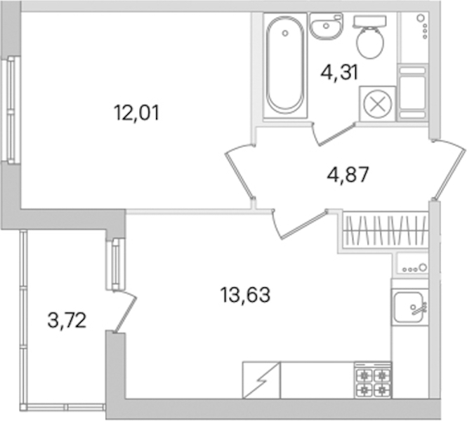 1-комнатная квартира 34.82 м², 7/8 эт., ЖК «Ясно.Янино»