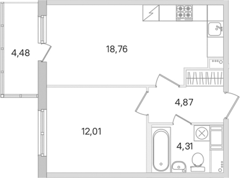 1-комнатная квартира 39.95 м², 7/8 эт., ЖК «Ясно.Янино»
