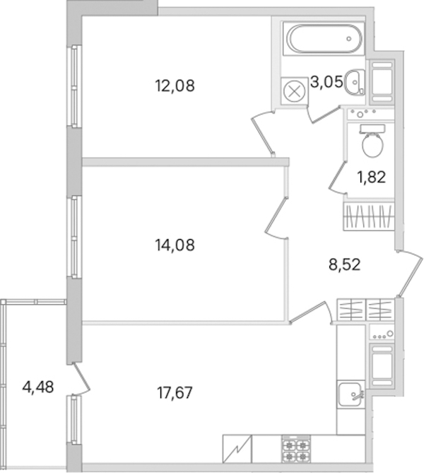 2-комнатная квартира 57.22 м², 7/8 эт., ЖК «Ясно.Янино»