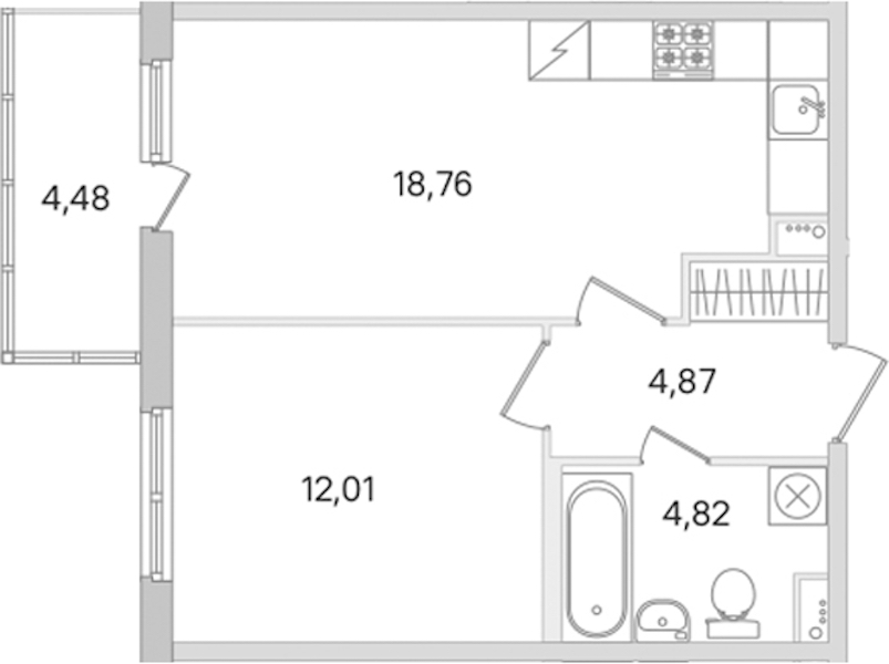 1-комнатная квартира 40.46 м², 2/8 эт., ЖК «Ясно.Янино»