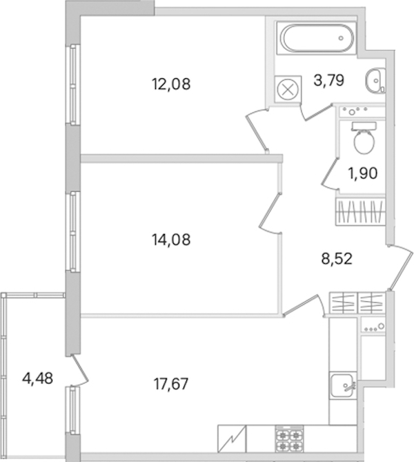 2-комнатная квартира 58.04 м², 2/8 эт., ЖК «Ясно.Янино»