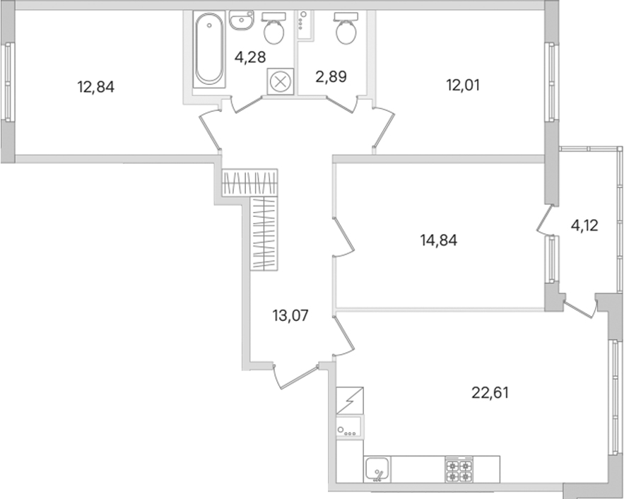 3-комнатная квартира 82.54 м², 2/8 эт., ЖК «Ясно.Янино»